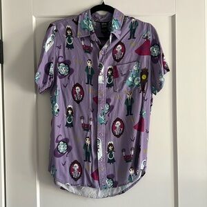 Disney Haunted Mansion Purple Button Up Shirt Adult Size Small